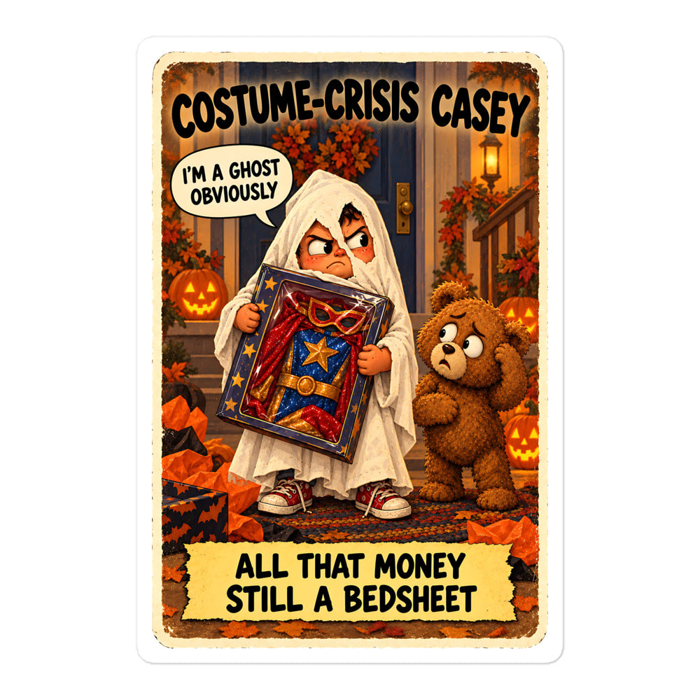 Costume-Crisis Casey Sticker by Brain Rot Bunch, 5.5 inch size