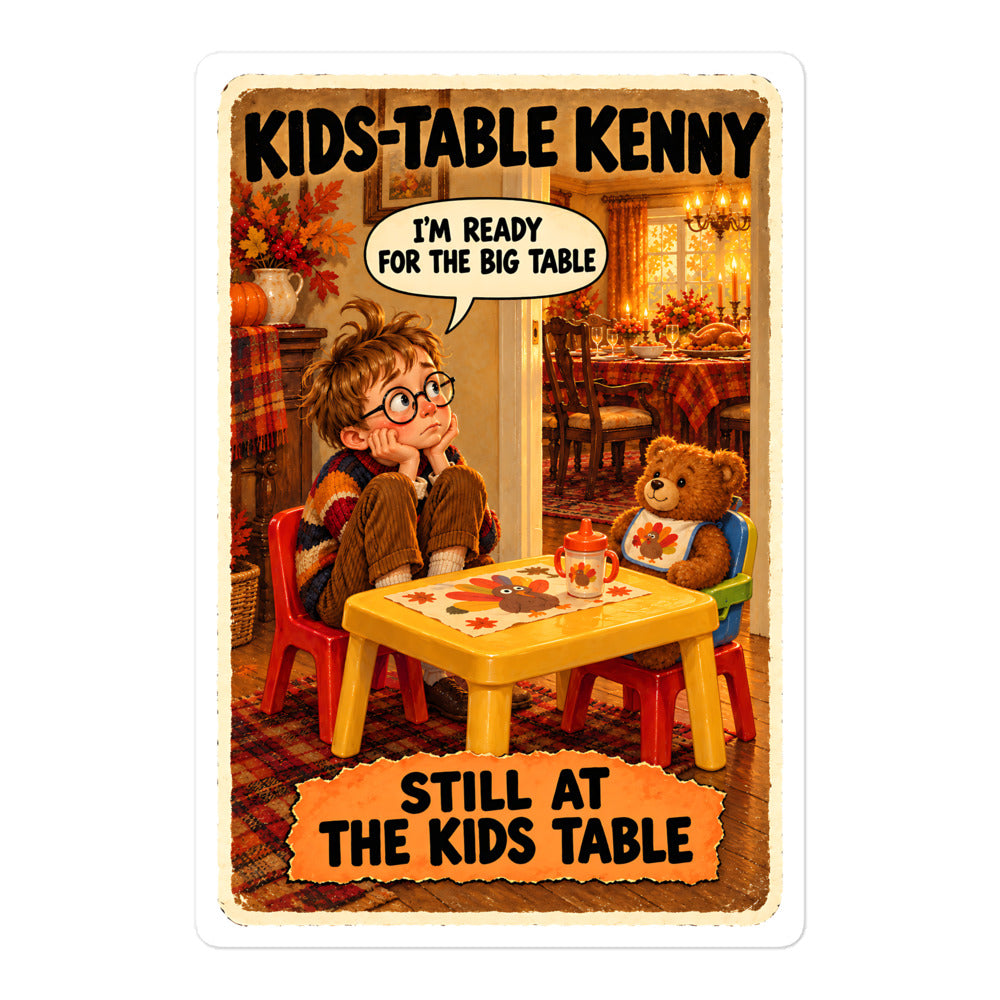 Kids-Table Kenny Sticker by Brain Rot Bunch, 5.5 inch size