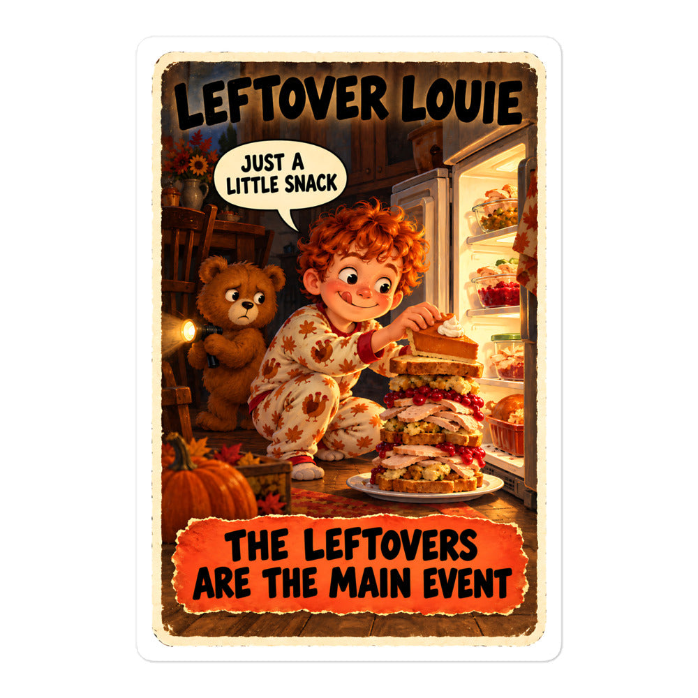 Leftover Louie Sticker by Brain Rot Bunch, 5.5 inch size