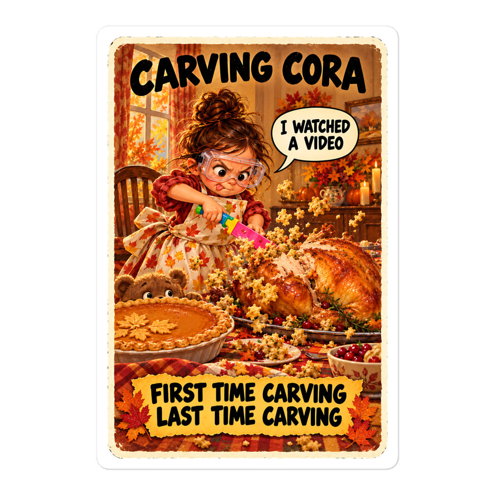 Carving Cora Sticker by Brain Rot Bunch, 5.5 inch size