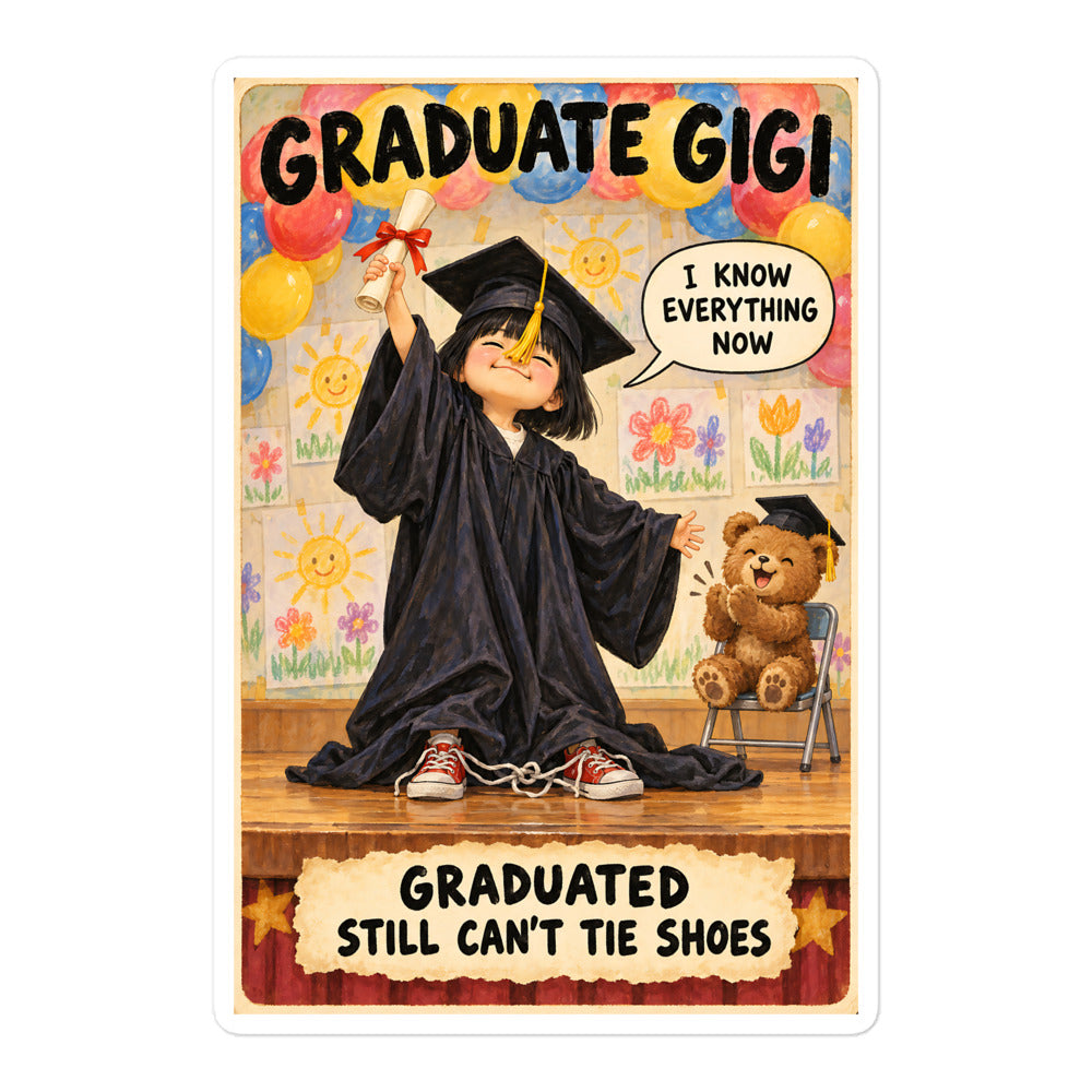 Graduate Gigi Sticker by Brain Rot Bunch, 5.5 inch size