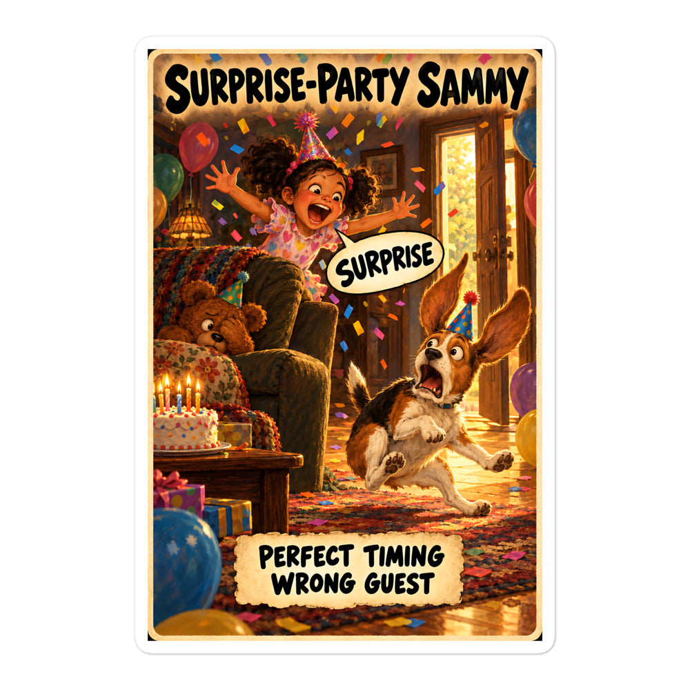 Surprise-Party Sammy Sticker by Brain Rot Bunch, 5.5 inch size