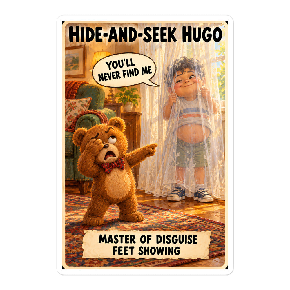 Hide-and-Seek Hugo Sticker by Brain Rot Bunch, 5.5 inch size