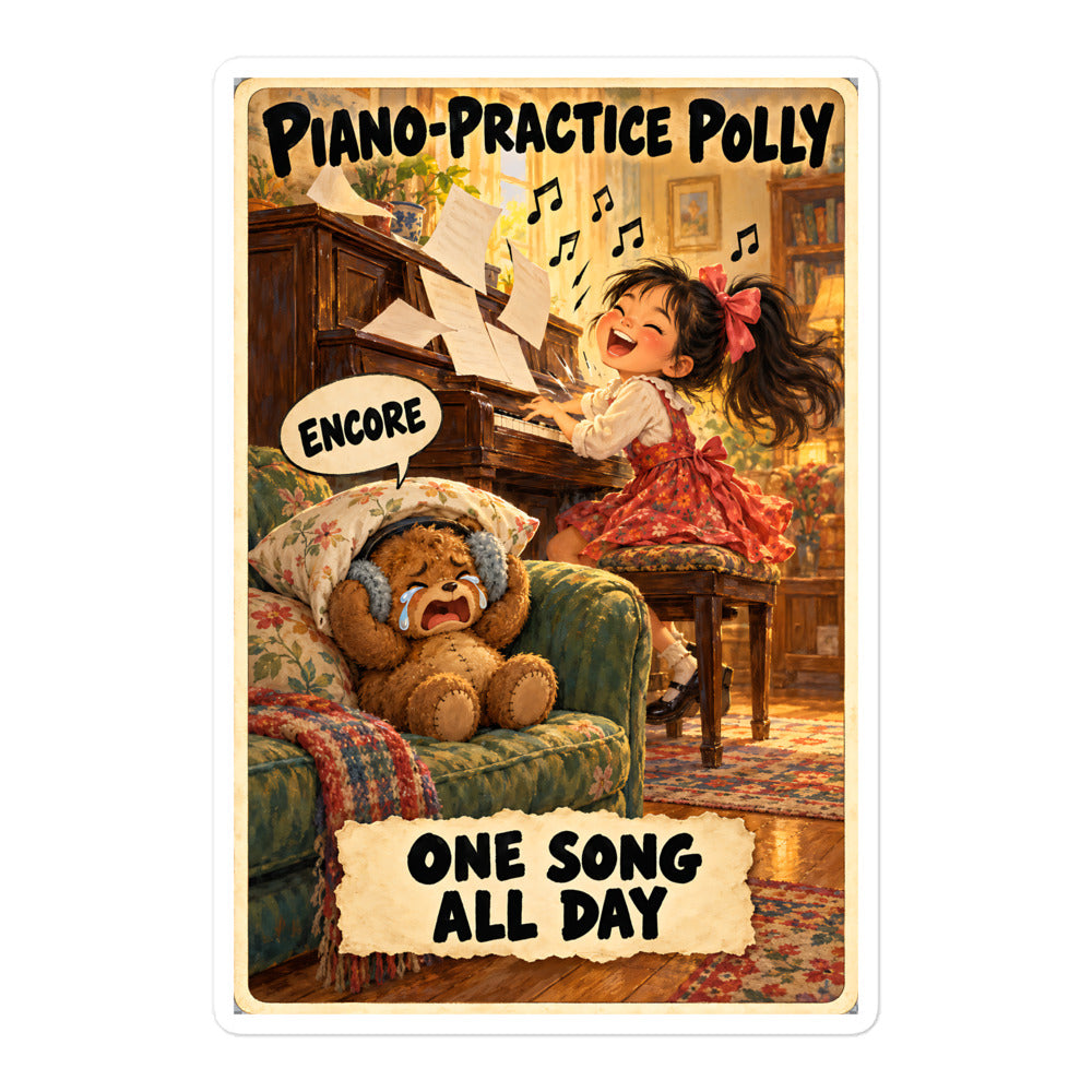 Piano-Practice Polly Sticker by Brain Rot Bunch, 5.5 inch size