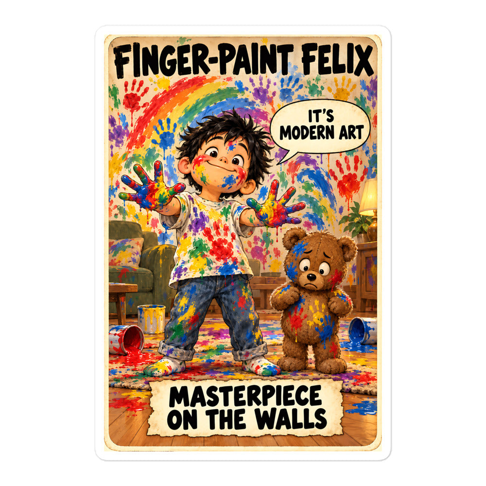 Finger-Paint Felix Sticker by Brain Rot Bunch, 5.5 inch size
