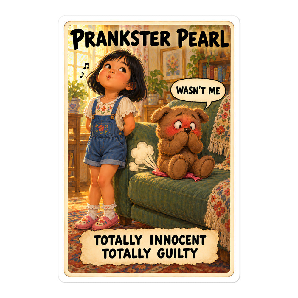 Prankster Pearl Sticker by Brain Rot Bunch, 5.5 inch size