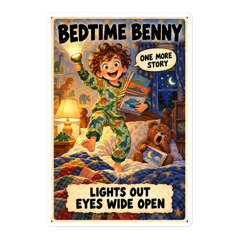 Bedtime Benny Sticker by Brain Rot Bunch, 5.5 inch size