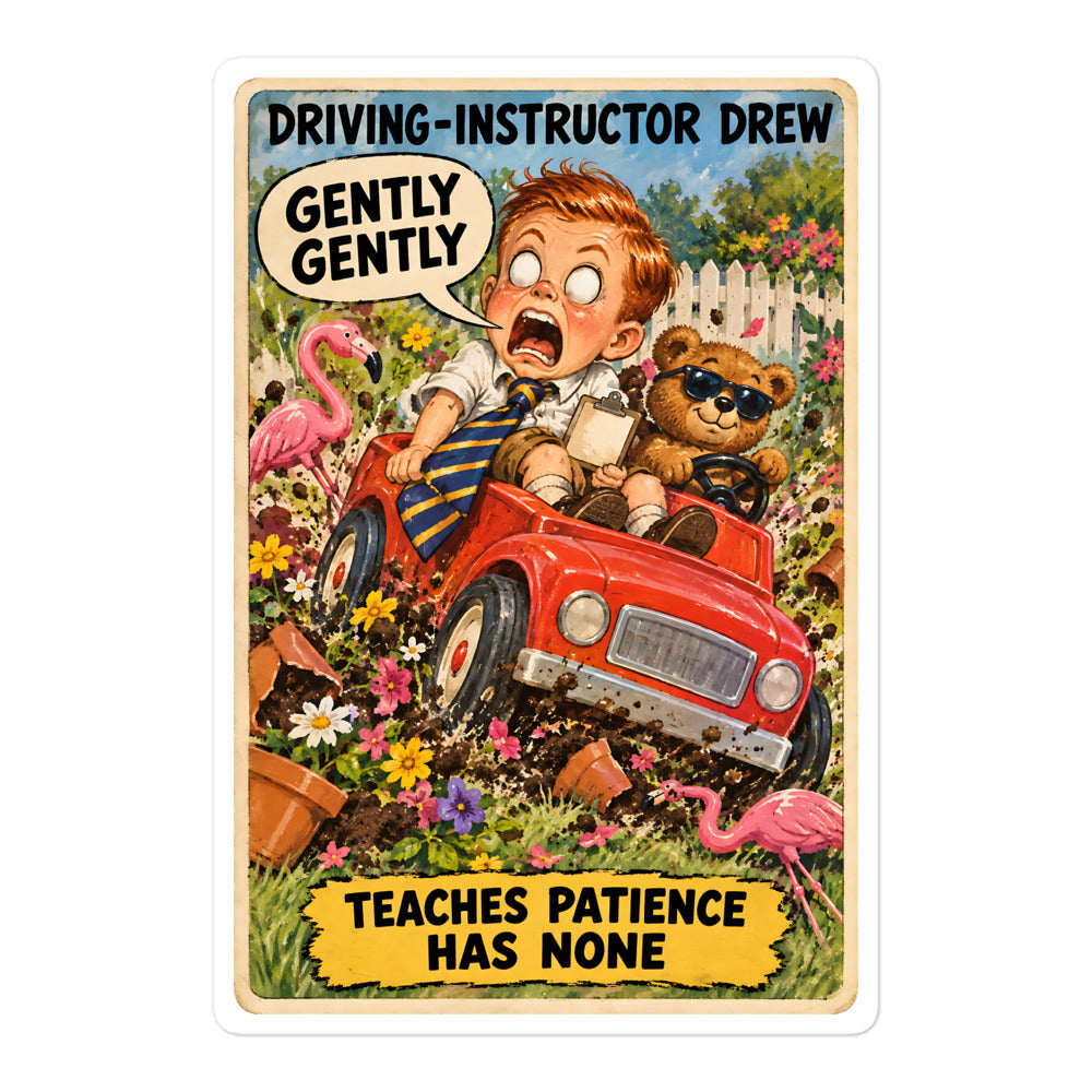 Driving-Instructor Drew Sticker by Brain Rot Bunch, 5.5 inch size