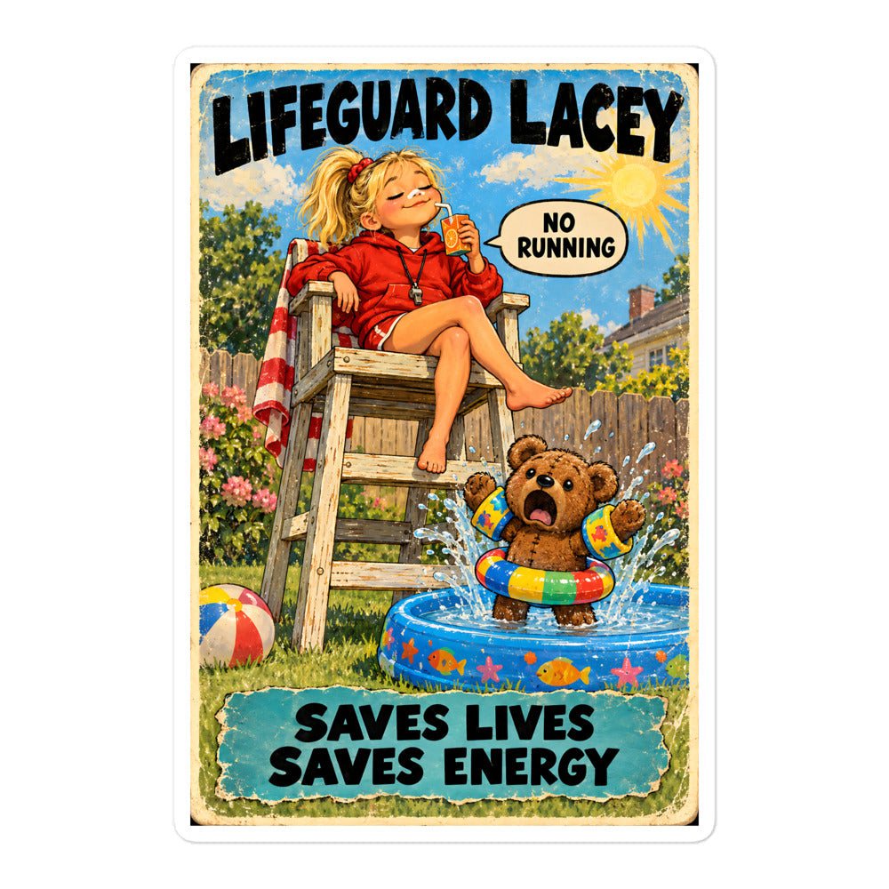 Lifeguard Lacey Sticker by Brain Rot Bunch, 5.5 inch size