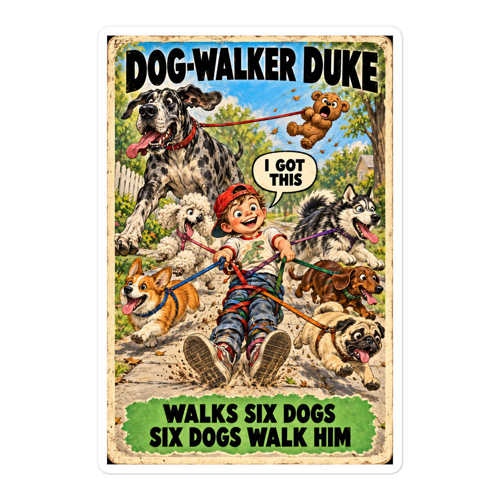 Dog-Walker Duke Sticker by Brain Rot Bunch, 5.5 inch size