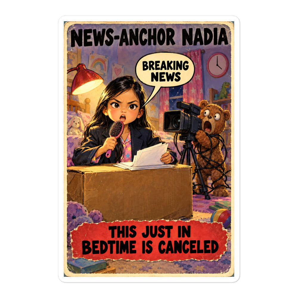 News-Anchor Nadia Sticker by Brain Rot Bunch, 5.5 inch size