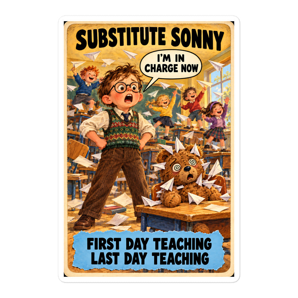 Substitute Sonny Sticker by Brain Rot Bunch, 5.5 inch size