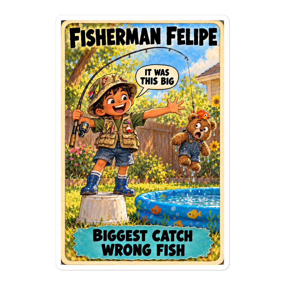 Fisherman Felipe Sticker by Brain Rot Bunch, 5.5 inch size