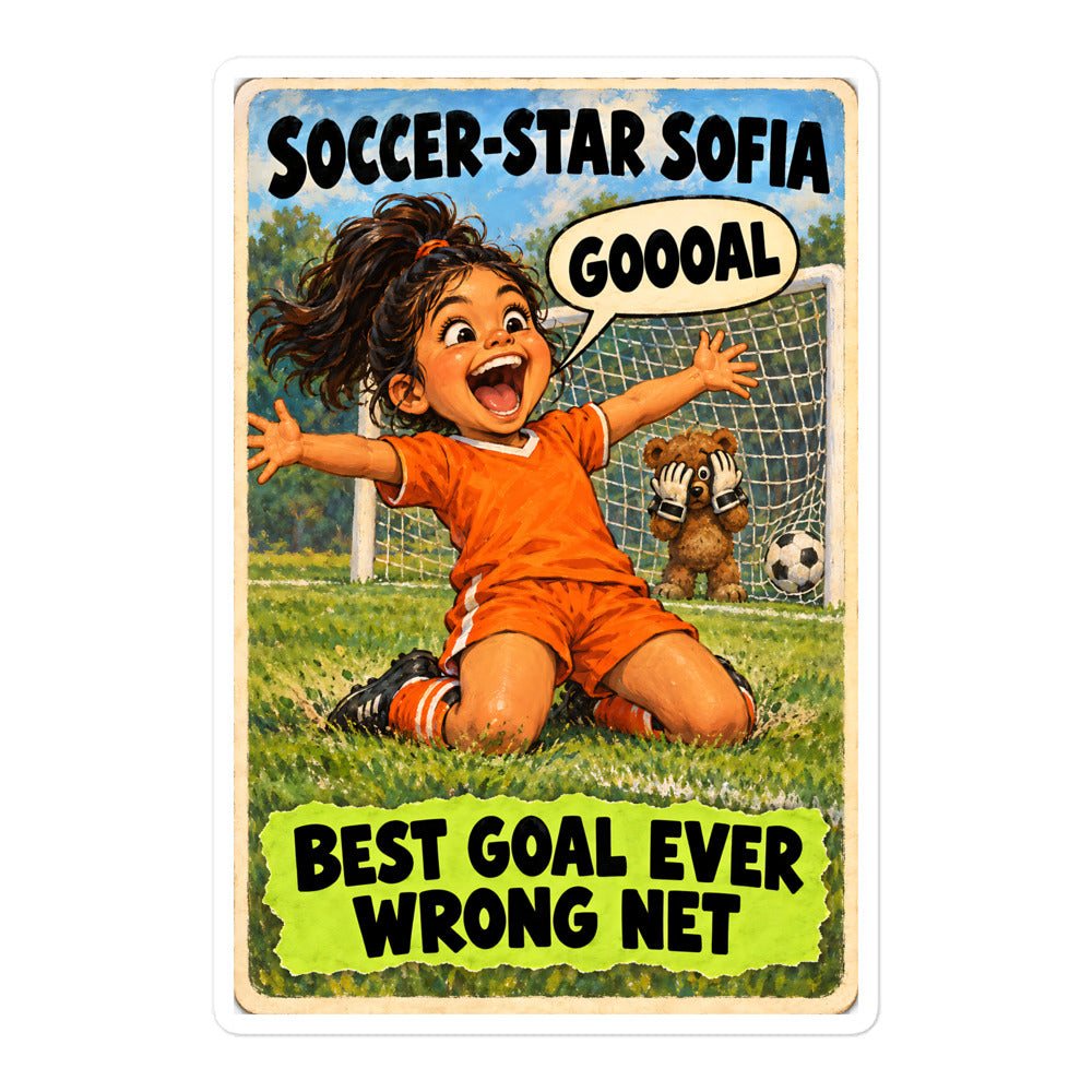 Soccer-Star Sofia Sticker by Brain Rot Bunch, 5.5 inch size