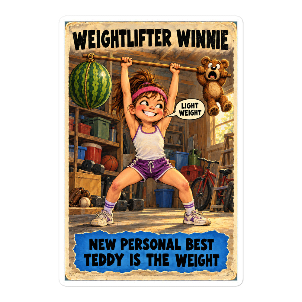 Weightlifter Winnie Sticker by Brain Rot Bunch, 5.5 inch size