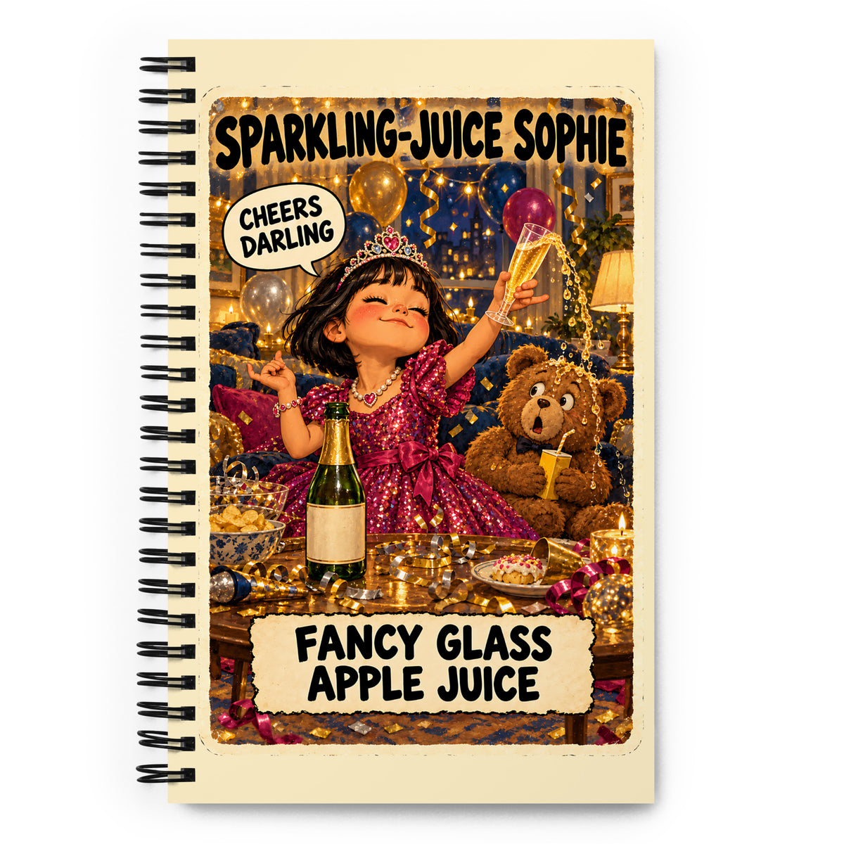 Sparkling-Juice Sophie Spiral Notebook by Brain Rot Bunch, front cover