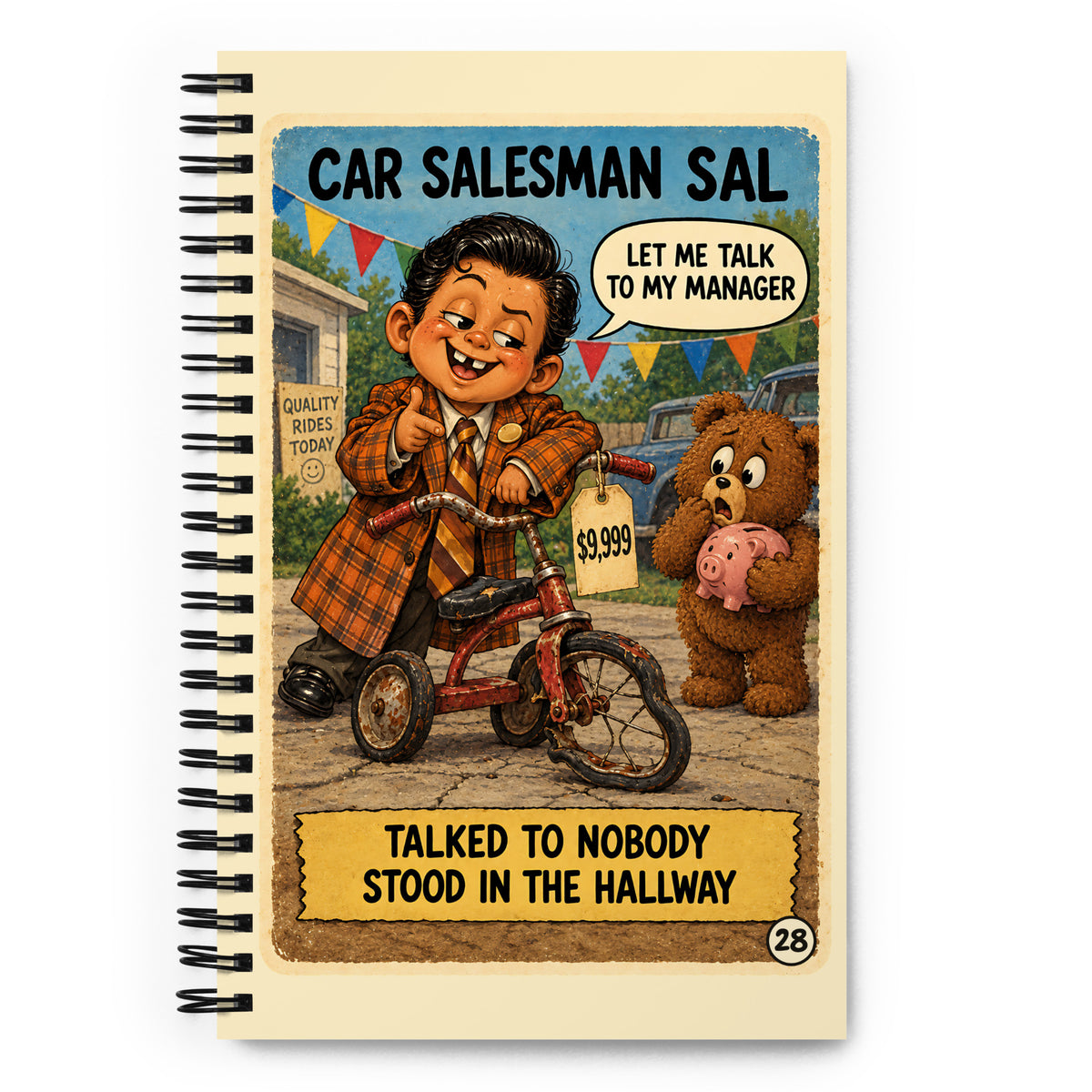 Car Salesman Sal Spiral Notebook by Brain Rot Bunch, front cover