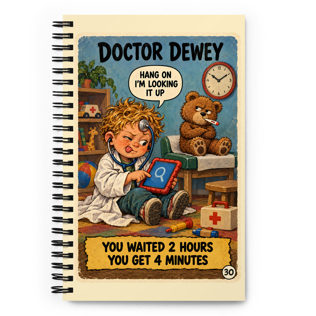 Doctor Dewey Spiral Notebook by Brain Rot Bunch, front cover