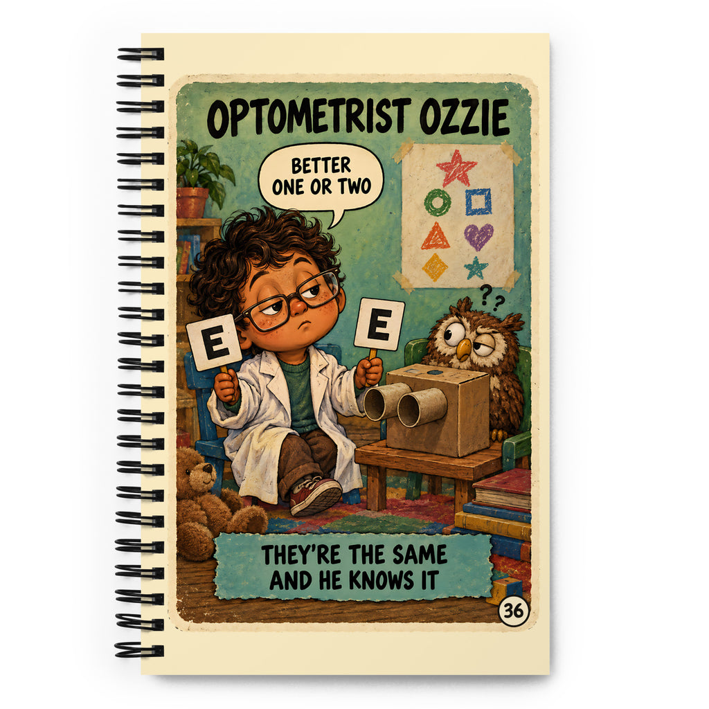 Optometrist Ozzie Spiral Notebook by Brain Rot Bunch, front cover