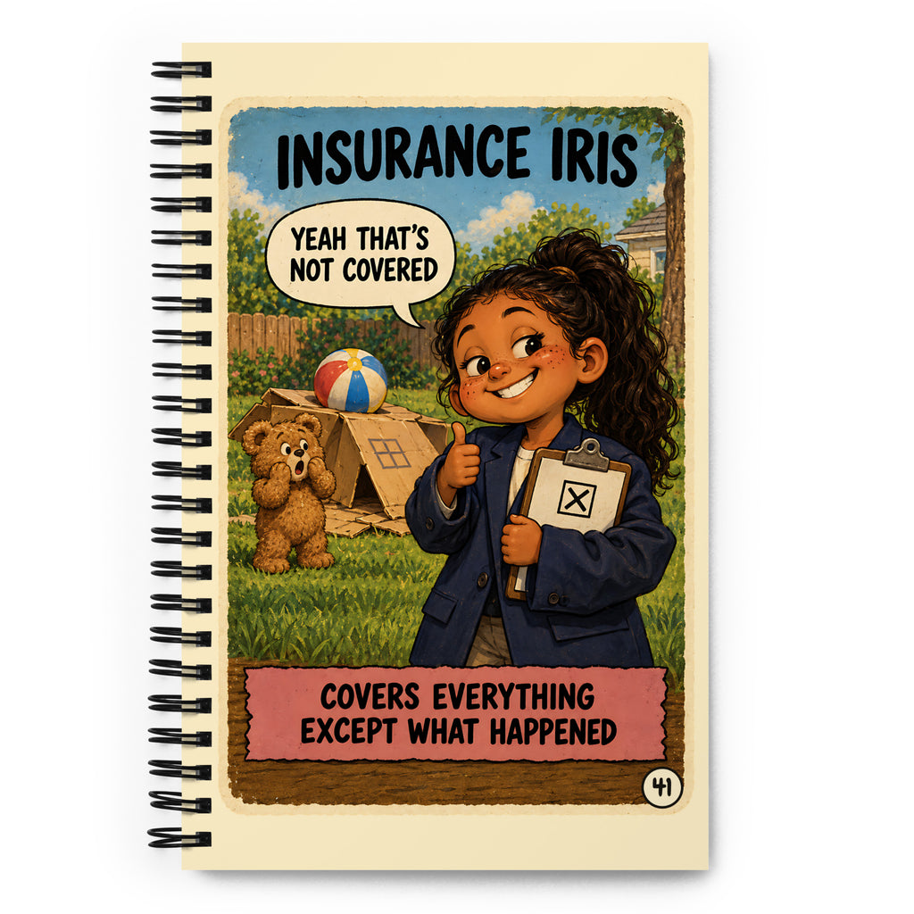 Insurance Iris Spiral Notebook by Brain Rot Bunch, front cover