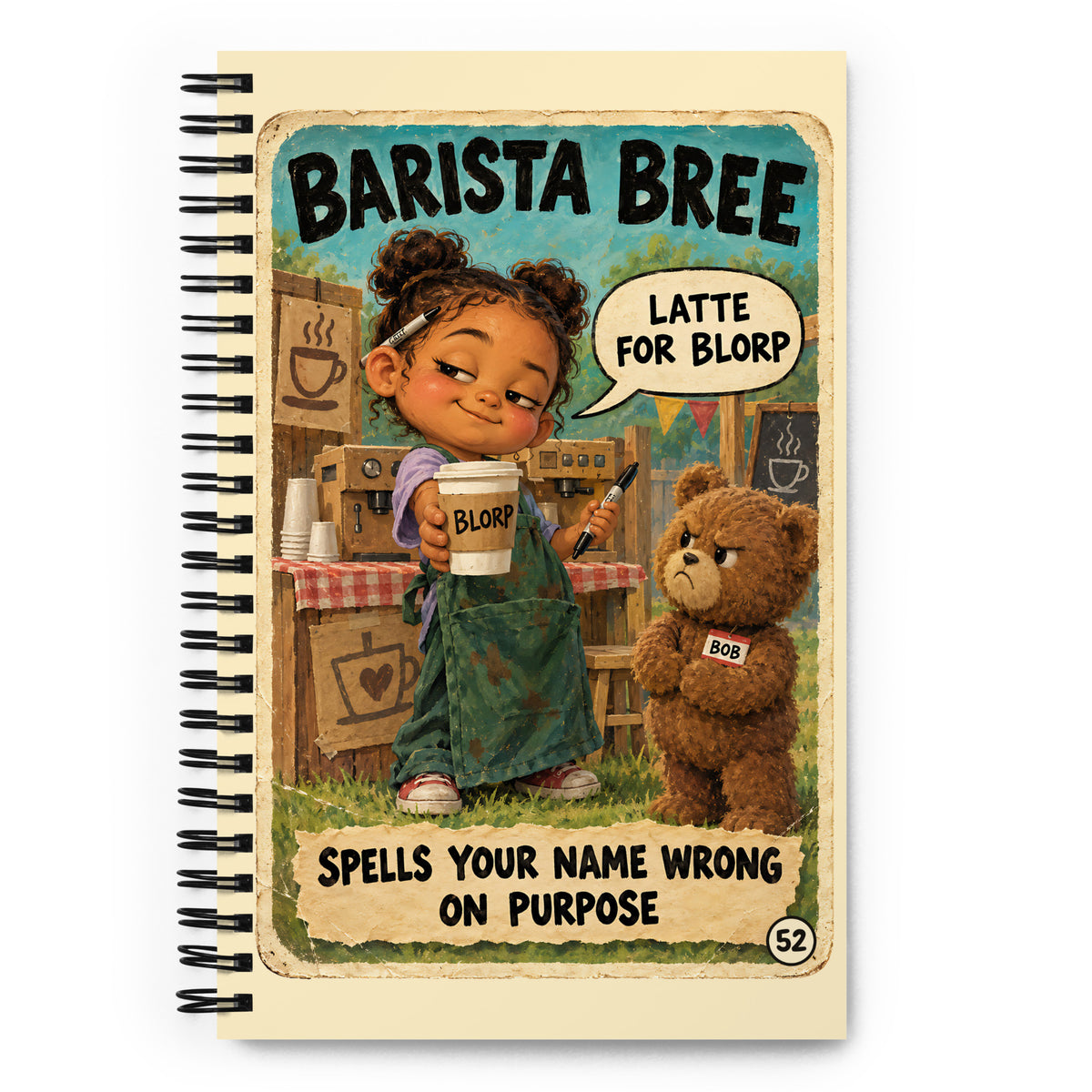 Barista Bree Spiral Notebook by Brain Rot Bunch, front cover