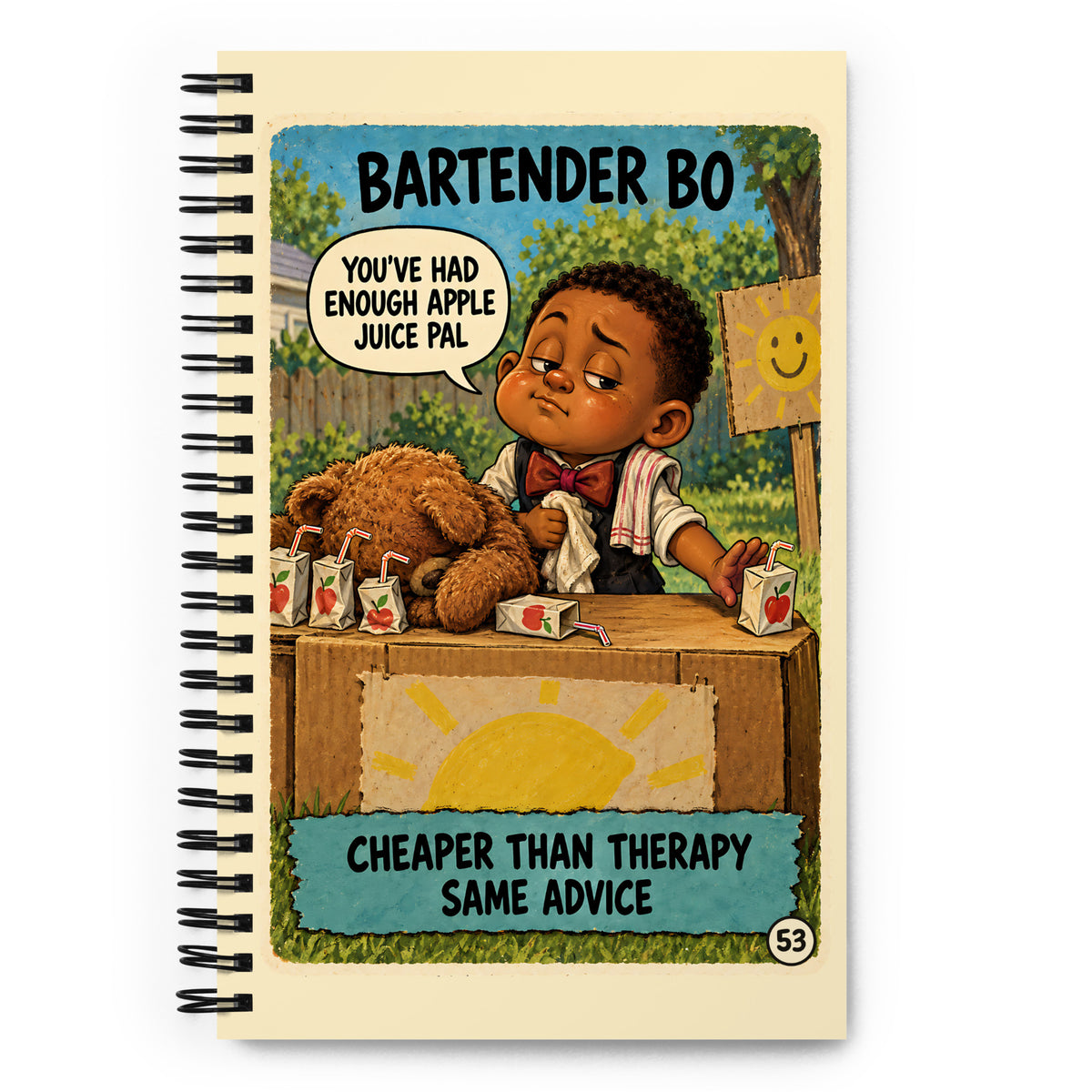 Bartender Bo Spiral Notebook by Brain Rot Bunch, front cover