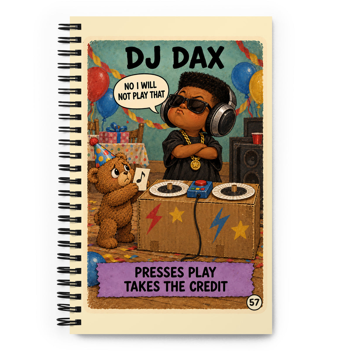 DJ Dax Spiral Notebook by Brain Rot Bunch, front cover