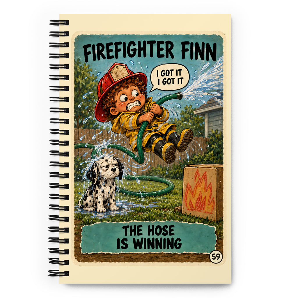 Firefighter Finn Spiral Notebook by Brain Rot Bunch, front cover