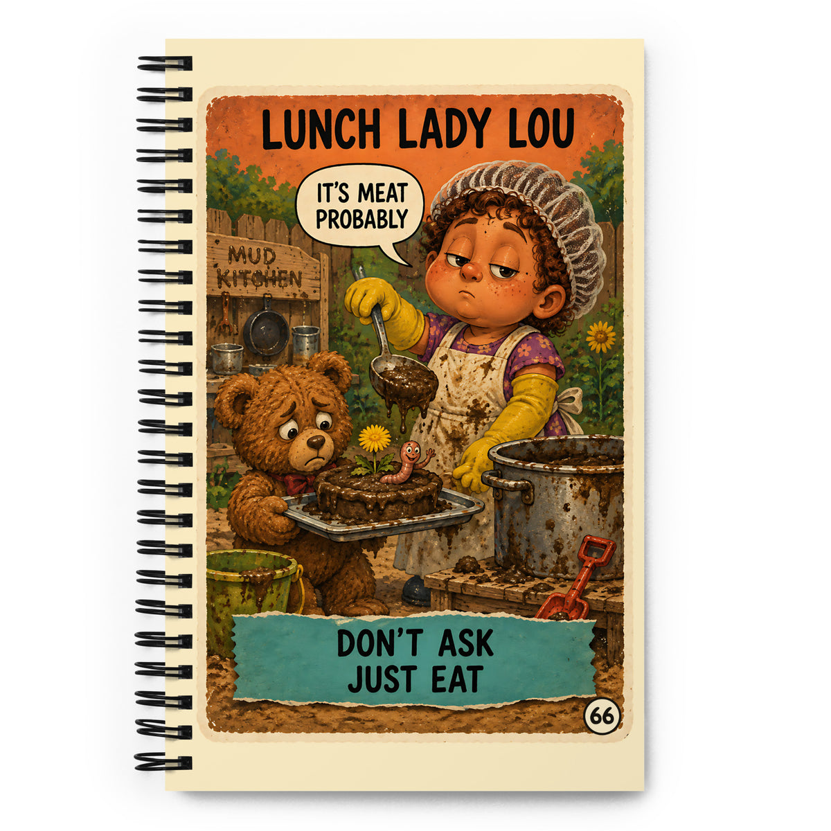 Lunch Lady Lou Spiral Notebook by Brain Rot Bunch, front cover