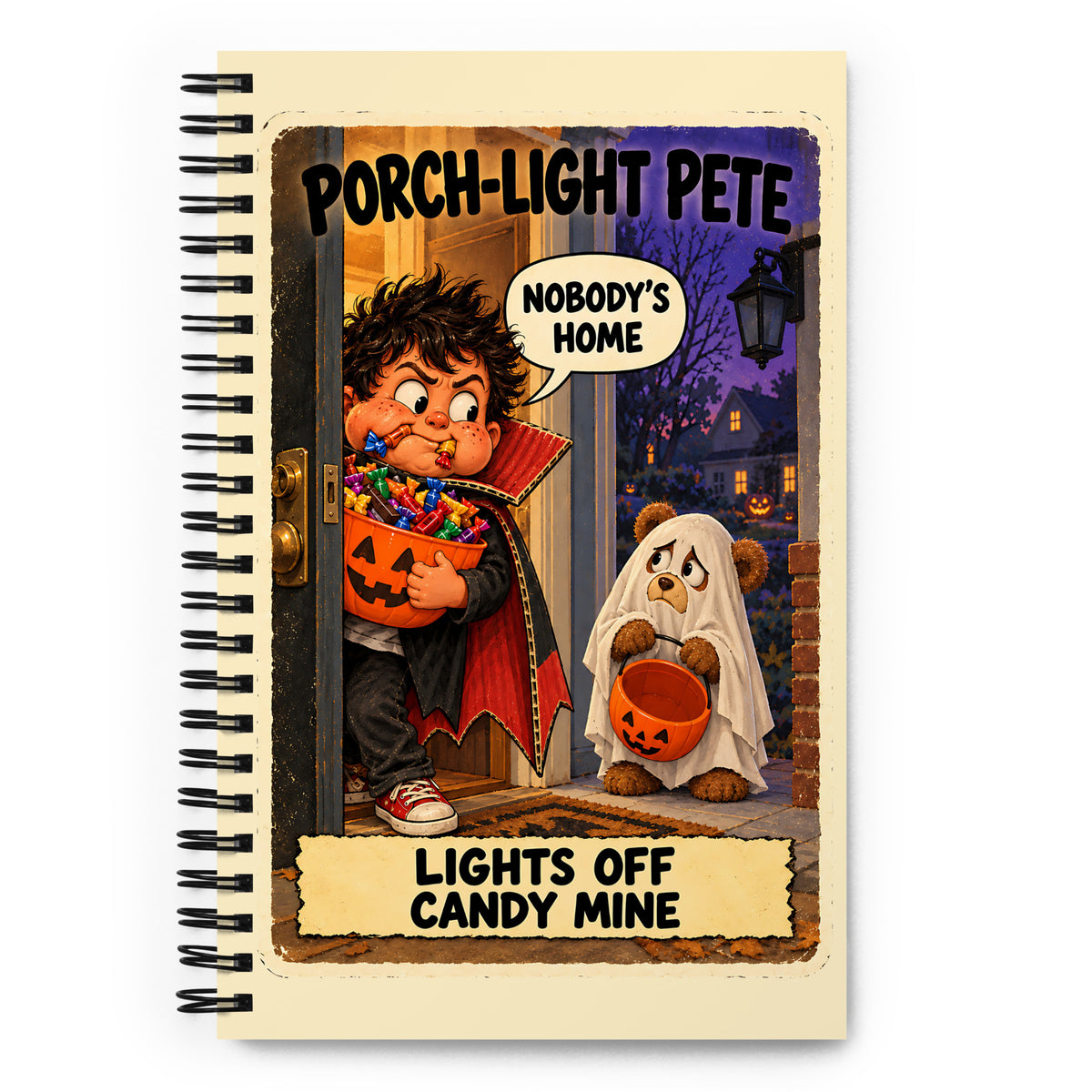 Porch-Light Pete Spiral Notebook by Brain Rot Bunch, front cover