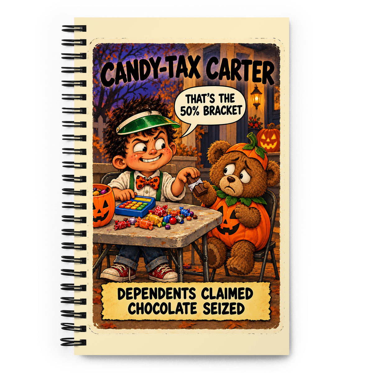 Candy-Tax Carter Spiral Notebook by Brain Rot Bunch, front cover