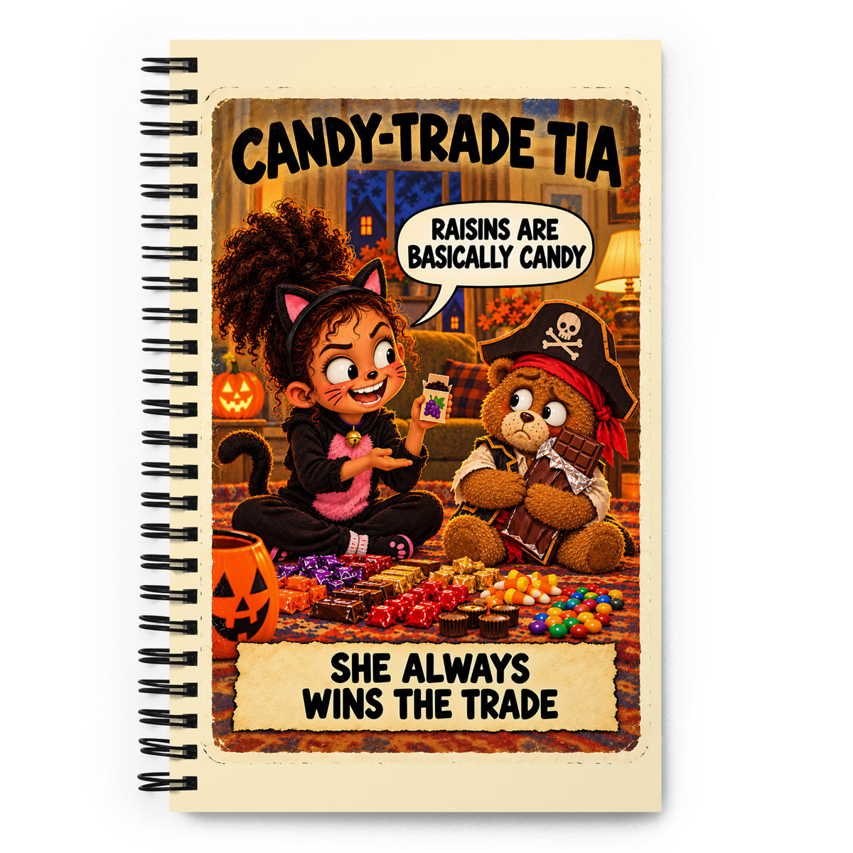 Candy-Trade Tia Spiral Notebook by Brain Rot Bunch, front cover