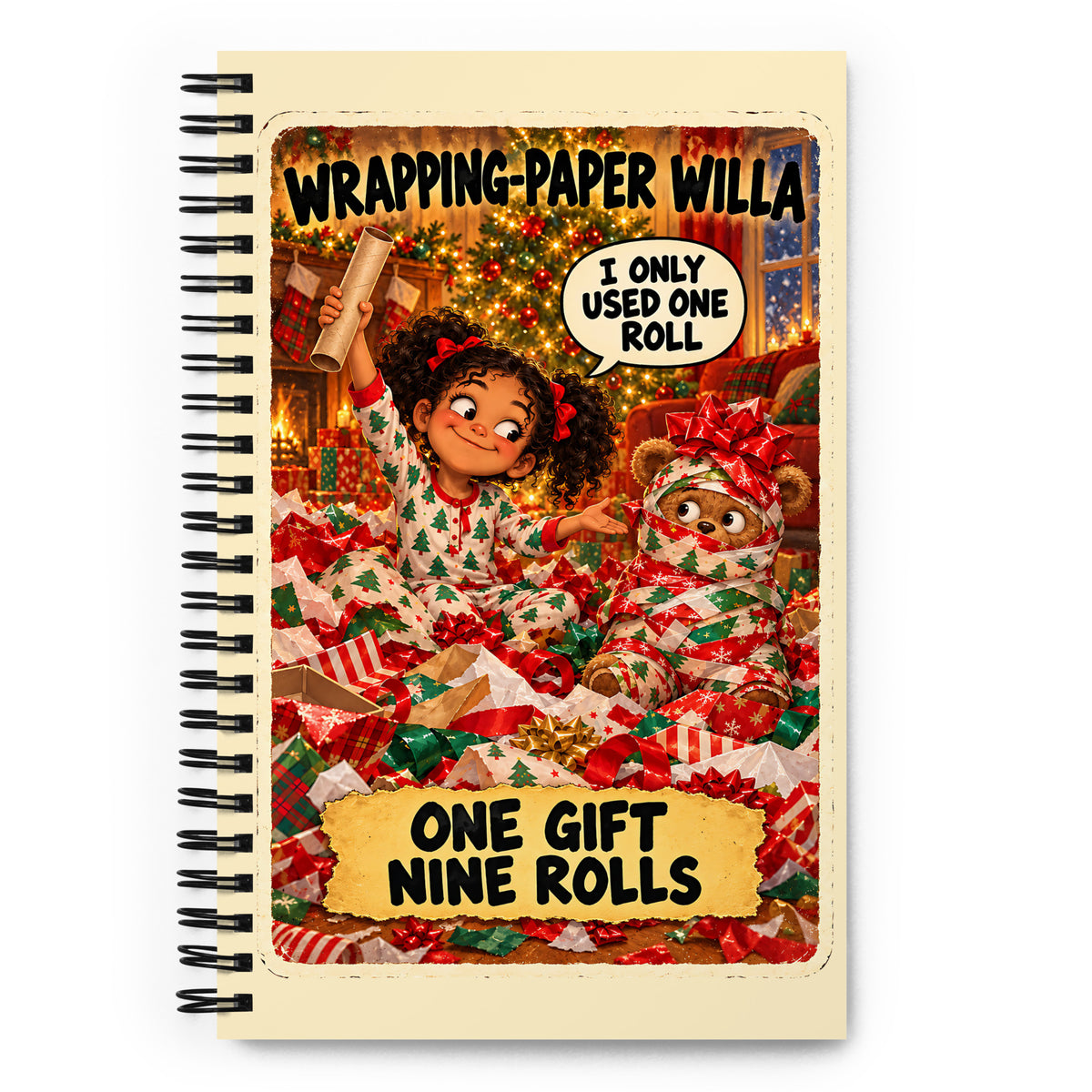 Wrapping-Paper Willa Spiral Notebook by Brain Rot Bunch, front cover