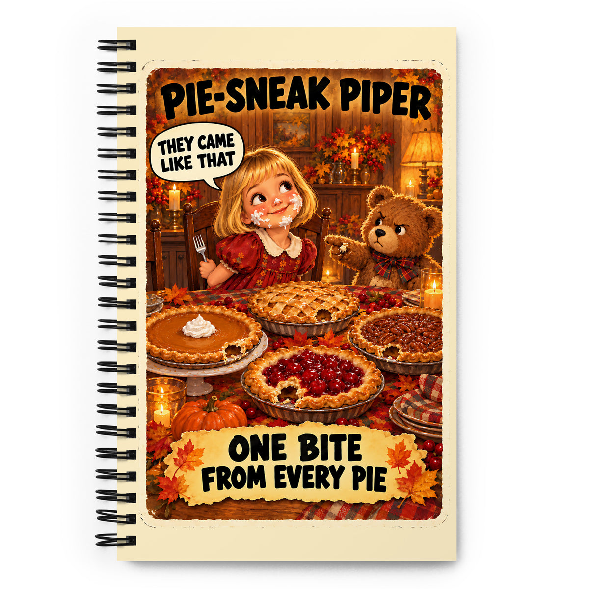 Pie-Sneak Piper Spiral Notebook by Brain Rot Bunch, front cover