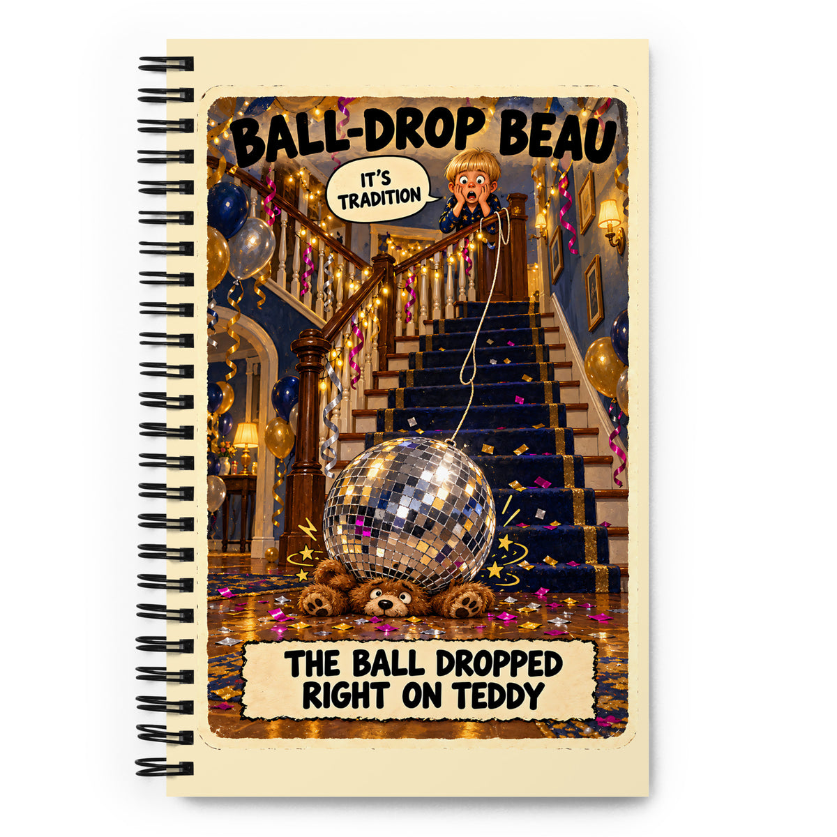 Ball-Drop Beau Spiral Notebook by Brain Rot Bunch, front cover