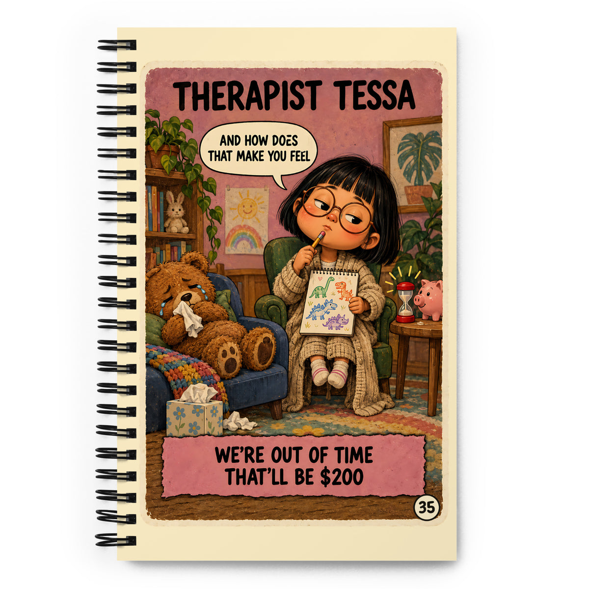 Therapist Tessa Spiral Notebook by Brain Rot Bunch, front cover