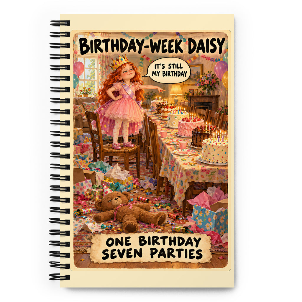 Birthday-Week Daisy Spiral Notebook by Brain Rot Bunch, front cover
