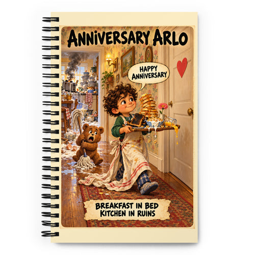 Anniversary Arlo Spiral Notebook by Brain Rot Bunch, front cover