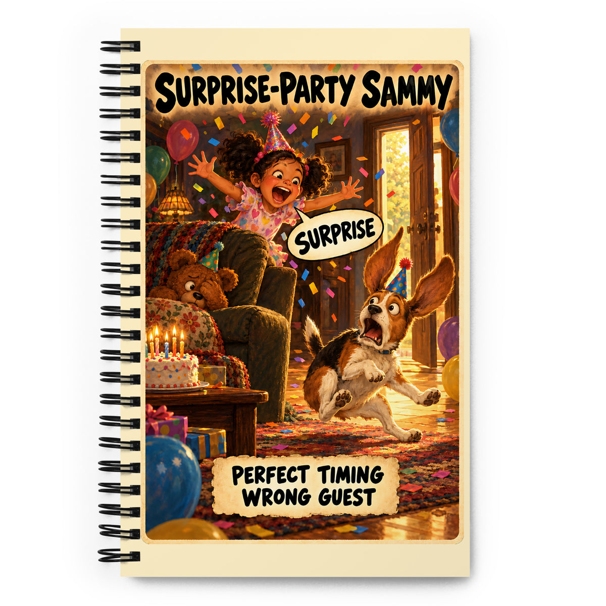 Surprise-Party Sammy Spiral Notebook by Brain Rot Bunch, front cover