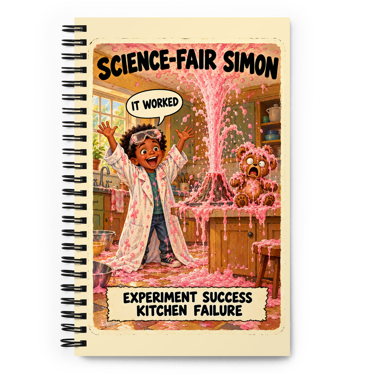 Science-Fair Simon Spiral Notebook by Brain Rot Bunch, front cover