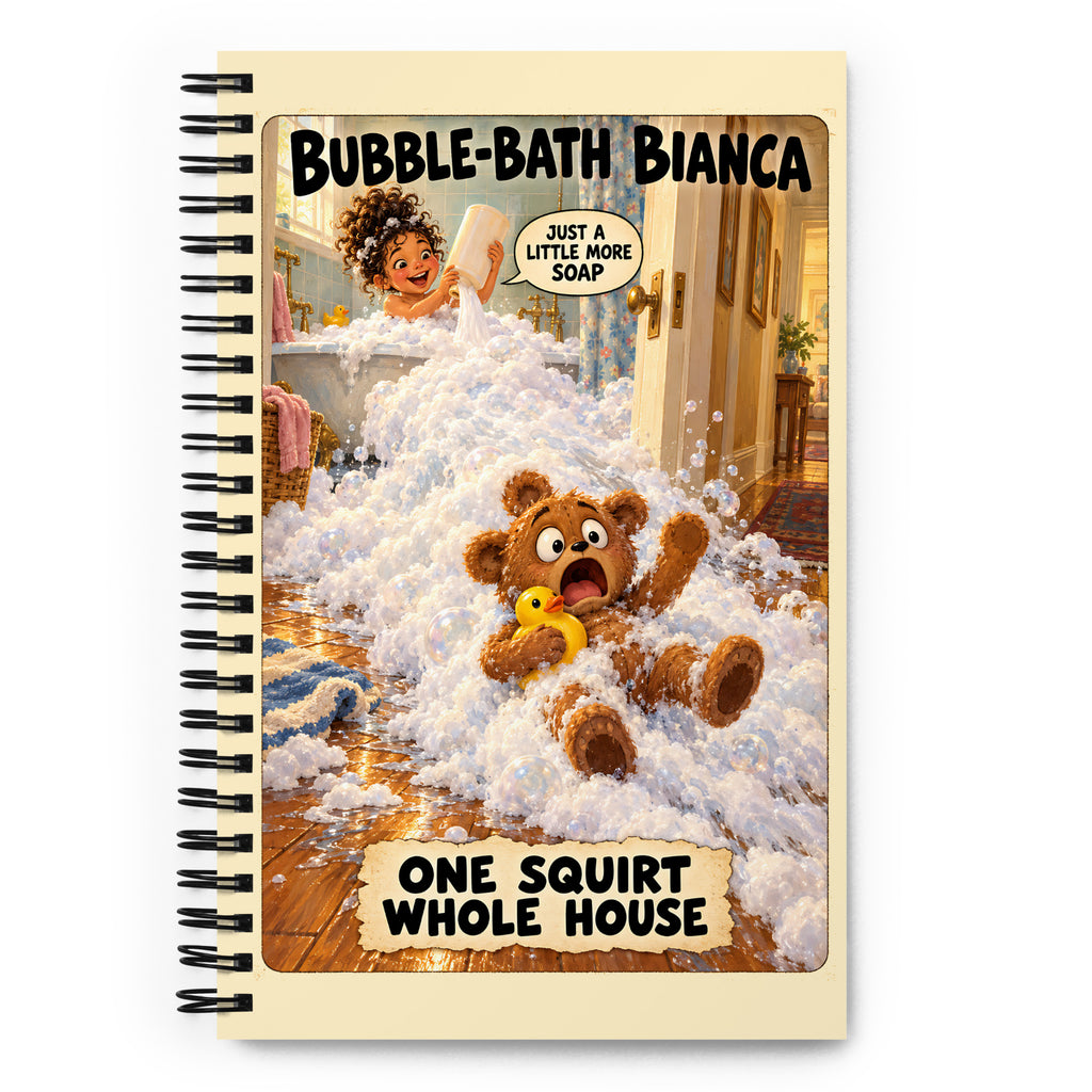 Bubble-Bath Bianca Spiral Notebook by Brain Rot Bunch, front cover
