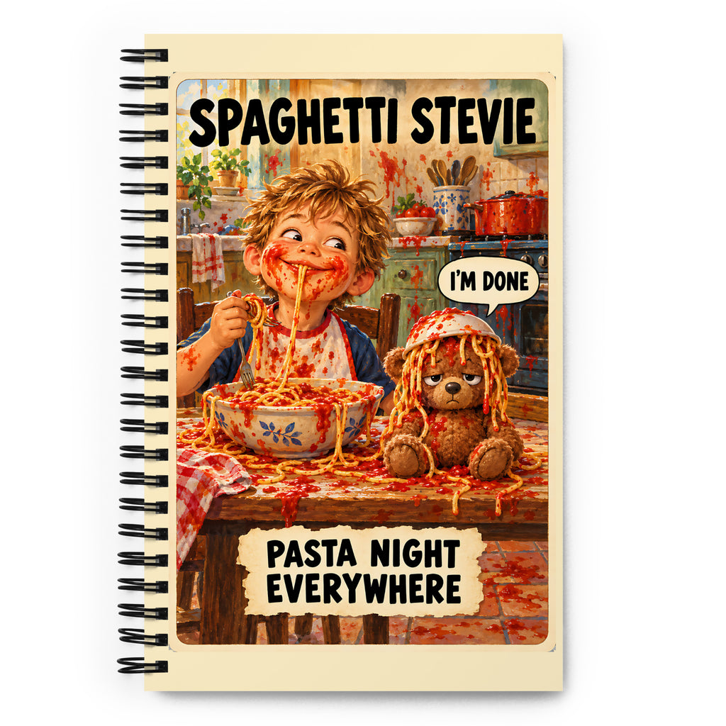 Spaghetti Stevie Spiral Notebook by Brain Rot Bunch, front cover