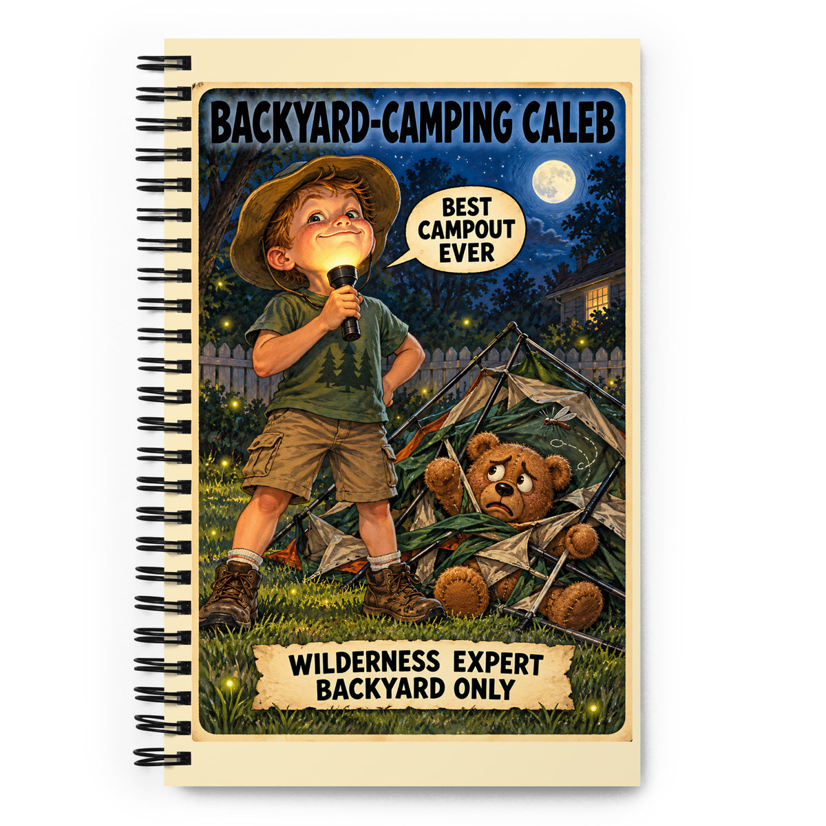 Backyard-Camping Caleb Spiral Notebook by Brain Rot Bunch, front cover