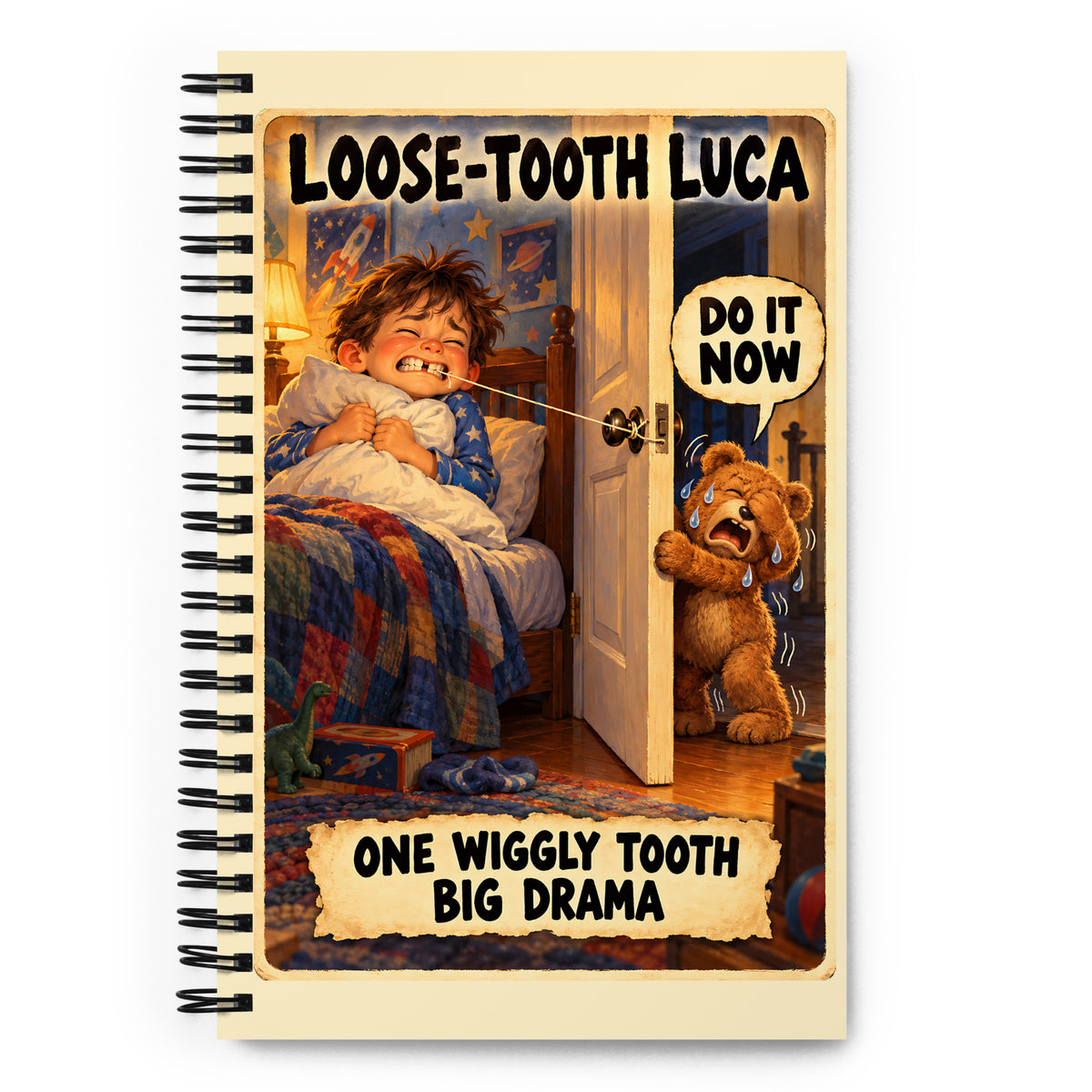 Loose-Tooth Luca Spiral Notebook by Brain Rot Bunch, front cover