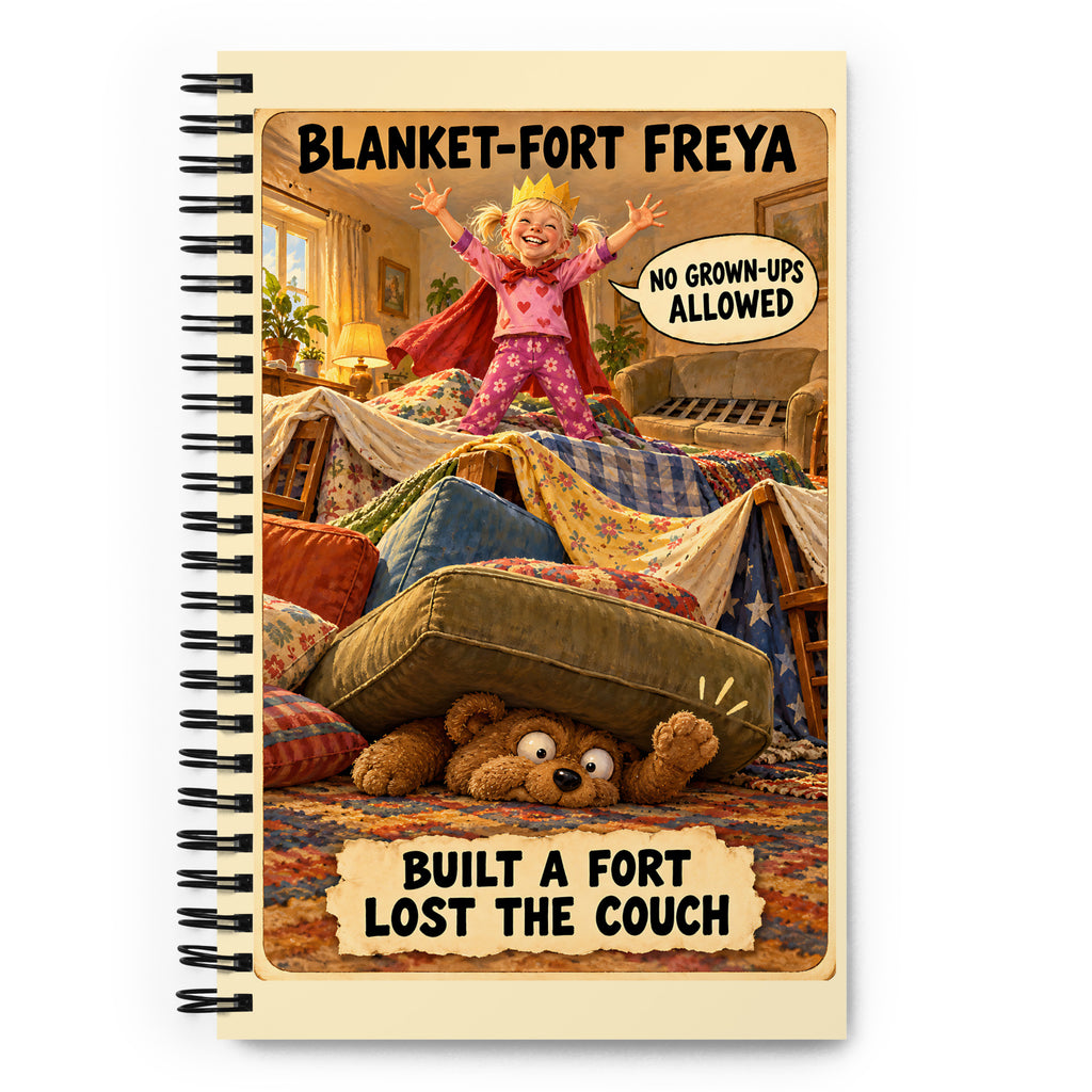 Blanket-Fort Freya Spiral Notebook by Brain Rot Bunch, front cover
