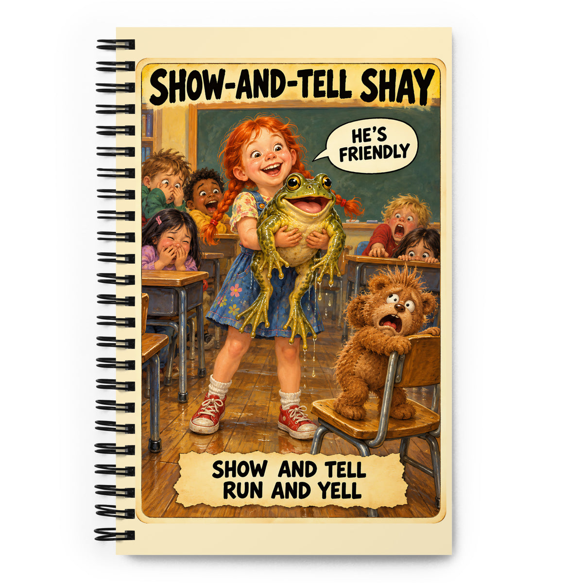 Show-and-Tell Shay Spiral Notebook by Brain Rot Bunch, front cover