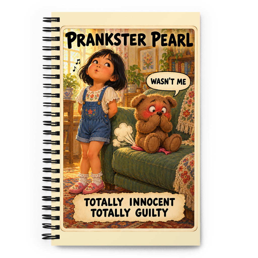 Prankster Pearl Spiral Notebook by Brain Rot Bunch, front cover