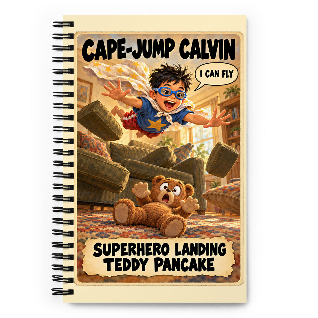 Cape-Jump Calvin Spiral Notebook by Brain Rot Bunch, front cover