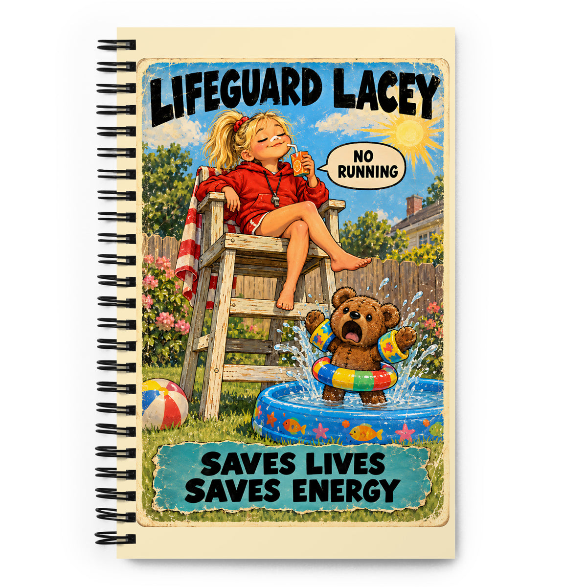 Lifeguard Lacey Spiral Notebook by Brain Rot Bunch, front cover