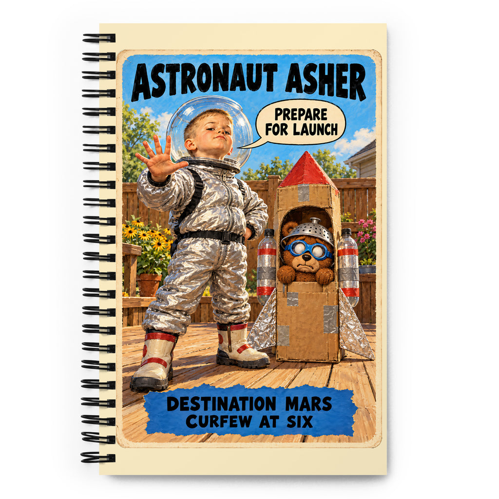 Astronaut Asher Spiral Notebook by Brain Rot Bunch, front cover